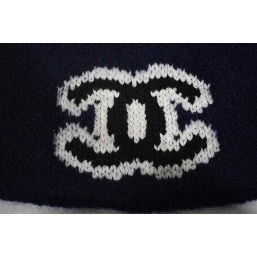 Chanel 22B Wool Cashmere Navy Blue White Black CC Logo Beanie Winter Hat Cloche - Picture 3 of 9